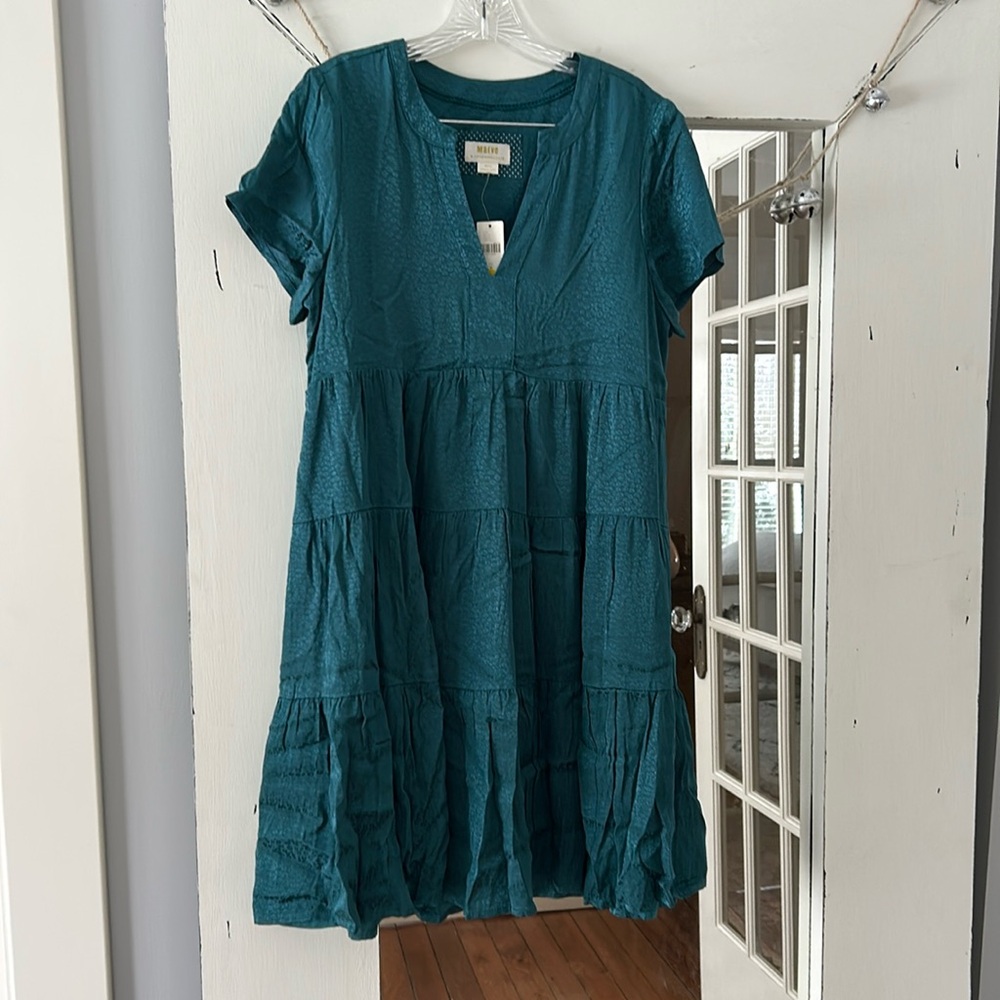 Maeve Anthropologie Turquoise tiered dress